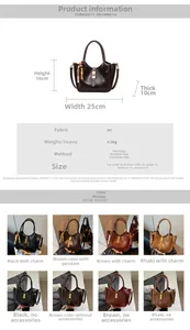 Tabla de tallas detallada y opciones de color para el bolso de cubo vintage en PU