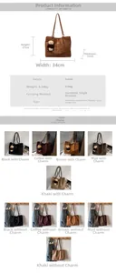 Detailed size guide and color options for the large suede tote bag with dimensions