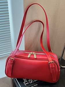 Women Retro PU Leather Baguette Underarm Bag French Minimalist Shoulder Bag Gold Hardware Solid Color Daily Commute Purse