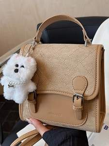 Niche Retro Women Mini Backpack Suede Synthetic Leather Splicing Diamond Quilted Flap Bag With Plush Dog Pendant Shoulder Crossbody Bag