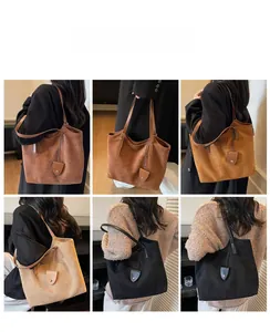 Vues détaillées de grands sacs cabas vintage en cinq couleurs mates avec bandoulières