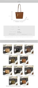 Detailed size chart for retro large capacity woven tote bag with dimensions and PU material