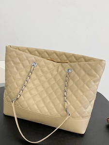 Borsa Tote Trapuntata in Pelle PU da Donna di Grande Capacità Borsa a Tracolla con Catena a Rombi Elegante Borsa da Lavoro