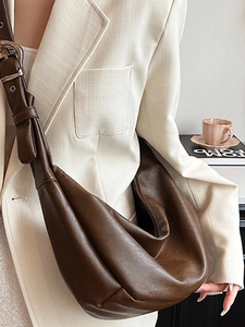 Braune PU-Leder Halbmond Hobo-Tasche für Damen mit verstellbarem Gurt im Vintage-Stil