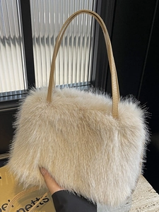 Women Fashion Faux Fur Plush Handbag Luxury Soft Fluffy Small Square Bag Elegant Solid Color Crossbody Bag Autumn Winter Bag