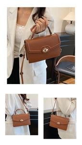 Detailed macro view of caramel lychee leather handbag with a gold twist-lock closure