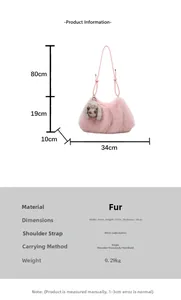 Détails du sac seau en fausse fourrure rose 34x19x10cm avec pendentif lapin mignon