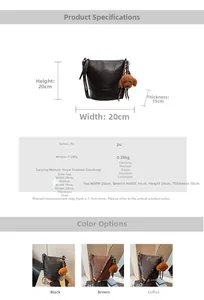 Detailed size chart and specifications for vintage PU leather bucket bag with teddy charm