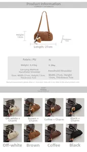 Detailed size specification and parameters for the PU bowling handbag with bear charm