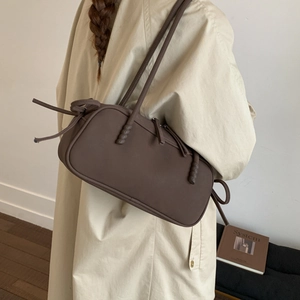 Retro brown matte faux leather underarm bag with rectangle shape and shoulder strap