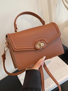 Fashion PU Leather Litchi Grain Square Handbag For Women Retro Urban Minimalist Metal Lock Crossbody Shoulder Bag Office Commute Purses