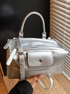 French Niche Large Capacity Handbag Women Vintage PU Leather Wrinkled Texture Shoulder Crossbody Bag Boston Bag Fashion Satchel