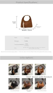 Detailed size specifications and color options for the vintage crescent crossbody bag