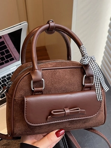 Sac à Main Boston Tendance pour Femmes en Cuir PU Patchwork Avec Nœud Élégant et Ruban à Carreaux Sac Chic