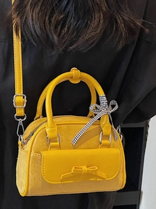 Sac Boston jaune vif en daim et PU avec poche à nœud et ruban à carreaux