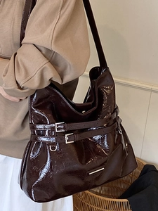 Minimalist large capacity tote bag in glossy leather, fashion shoulder crossbody bag for women