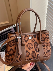 Women's Fashion Suede Patchwork Leopard Print Shoulder Bag Urban Minimalist Small Tote Elegant Bucket Bag With Strap
