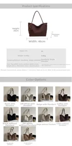Detailed dimension chart and multi-color selection for this large PU leather tote bag
