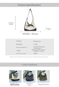 Size chart for canvas tote bag showing dimensions 30x30x15cm and strap details