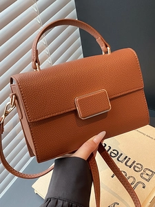 Fashion Litchi Grain PU Shoulder Bag For Women Urban Simple Square Crossbody Handbag With Golden Buckle Adjustable Strap