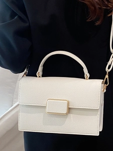 Elegant white litchi pattern leather crossbody bag with gold buckle for women