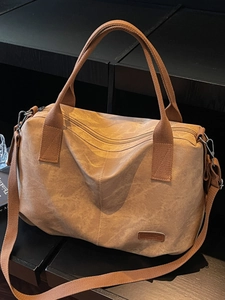 Vintage brown large capacity tote bag with adjustable shoulder straps and top handles