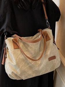 Vintage large capacity canvas tote bag with brown straps and CHIBORY & CO logo
