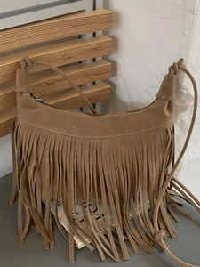 Women Tassel Fringe Shoulder Bag PU Leather Suede Texture Hobo Bag Bohemian Knot Strap Crossbody Bag Daily Minimalist Handbag