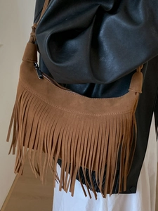 Bohemian brown suede fringe shoulder bag for women with 2025 trendy tassel minimalist design