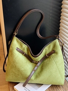 Large Capacity Women Suede Tote Bag Retro Urban Minimalist Shoulder Crossbody Bag Patchwork Stitching Commuter Handbag