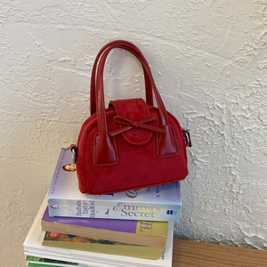 Women's Mini Faux Suede Bow Crossbody Bag Vintage PU Leather Small Square Handbag Sweet Shoulder Bag For Daily Date Party