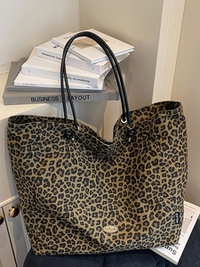 Women Large Capacity Leopard Print Canvas Tote Bag Urban Minimalist Casual Shoulder Bag With Zipper Closure For Work Travel Shopping