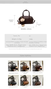 Detailed size chart and multi-color product specification of vintage Boston PU crossbody bag