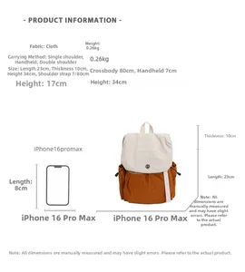 Comparaison de taille du sac à dos en toile de camping avec un iPhone pour les mesures