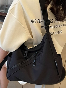 Minimalist black large capacity nylon crossbody tote bag for women in daily casual commute