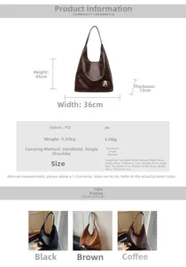 Detailed size chart and multi-color large PU leather tote bag with dog charm