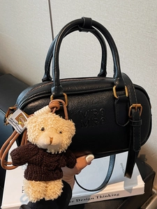 Mira Mira Women Boston Bag PU Leather Top Handle Crossbody Bag With Teddy Bear Pendant 2025 Autumn Fashion Shoulder Bag