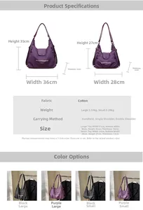 Size chart showing dimensions and weight for the large and small multi-way tote bag