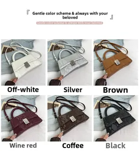 Six colors of stylish snakeskin pattern handbags with metal buckles and adjustable straps