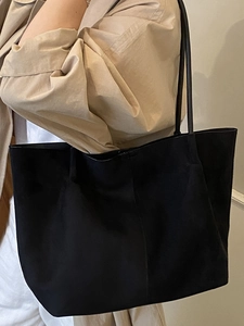 Minimalist black faux suede large tote bag for women, perfect for autumn office commuting