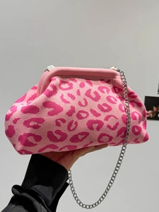 Sac à Épaule en Tricot Imprimé Léopard Mode pour Femmes Sac à Bandoulière Chaîne Tendance Sac Nuage Sac Carré Petit Urbain Simple