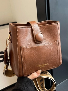 Sac Seau Vintage en Cuir PU Pour Femmes Sac à Bandoulière Mode Avec Large Bandoulière Couleur Unie Sac à Main Quotidien