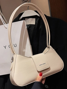Women Fashion PU Leather Underarm Baguette Shoulder Bag Korean Style Solid Color Simple Elegant Daily Handbag With Adjustable Strap