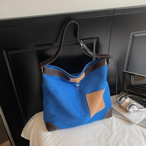 Vintage Faux Suede Large Capacity Tote Bag For Women Contrast Leather Trim Fashion Shoulder Bag Casual Hobo Bag Commute