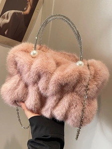 Sac Nuage en Peluche Élégant pour Femmes Poignée en Künstliche Perles et Strass Sac à Main Élégant avec Bandoulière en Chaîne Sac à Épaule pour Fête