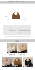 Dimensions détaillées et tableau de poids d'un sac hobo en fausse fourrure pour femmes