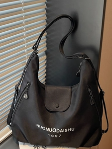 Women Large Capacity Nylon Tote Bag Urban Minimalist Letter Print Multi-Functional Shoulder Bag For Travel Commuting