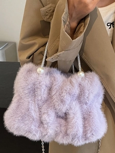 Sac nuage en peluche violette à la mode avec perles et bandoulière en strass chic