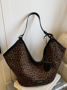 Sac Fourre-tout Vintage Imprimé Léopard Grande Capacité Sac Hobo en Daim pour Femmes Sac à Main Urbain Minimaliste Mode Quotidienne
