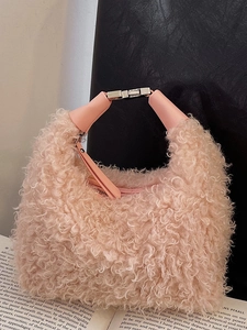 Sac Hobo en Fausse Fourrure pour Femme Doux Chaud Hiver Sac à Épaule Décontracté Mignon Sac à Main en Peluche Teddy